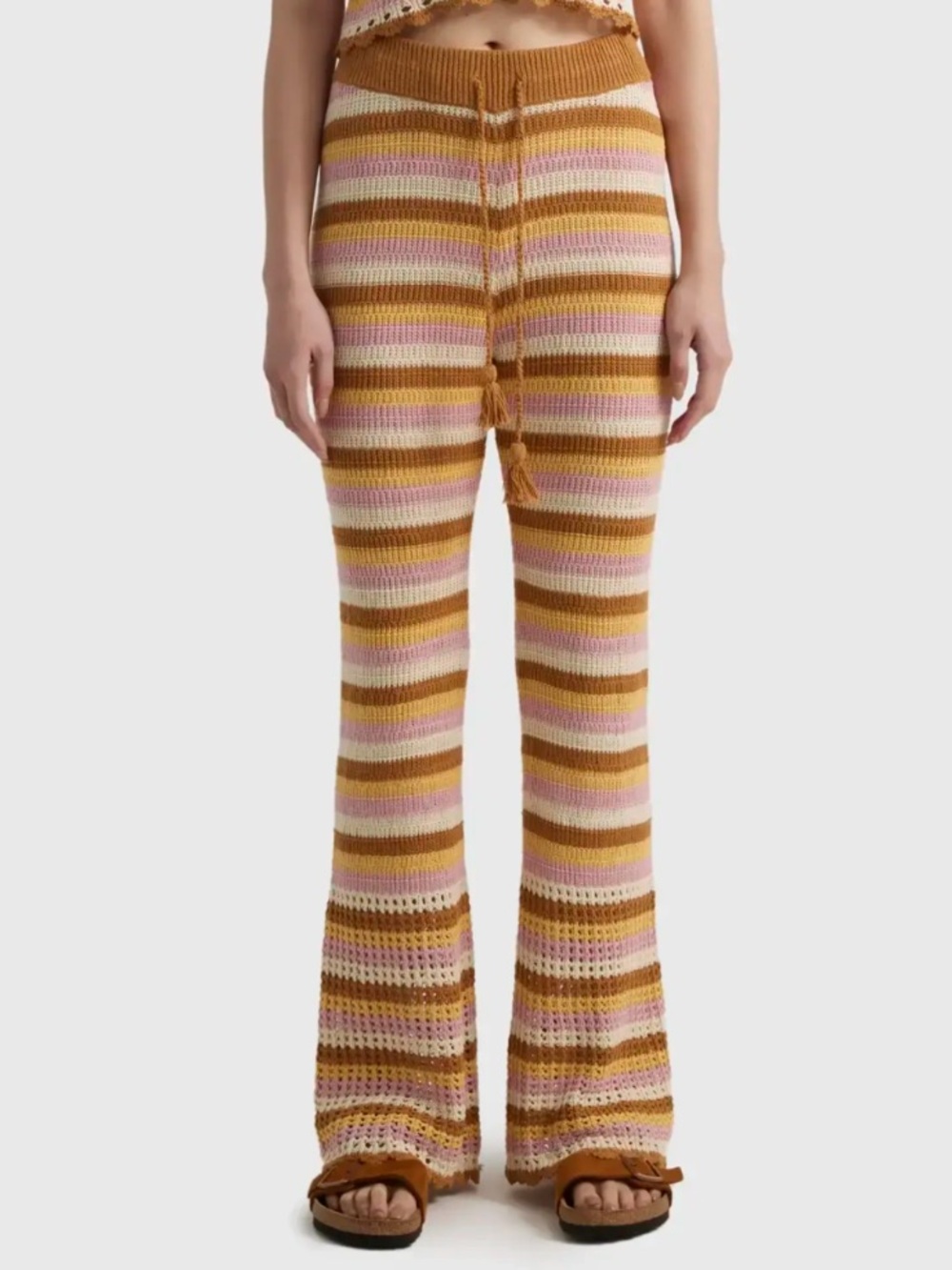 L SPACE turn the tide 100% cotton crochet stripe beach coverup pants sz m